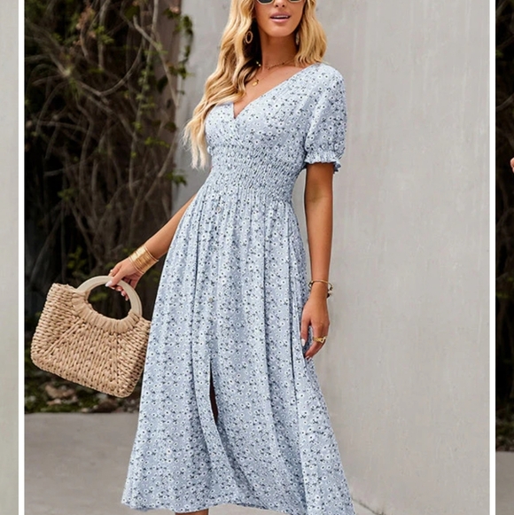 NWT beachsissi V Neck Smocked Chest Floral Print Maxi Dress - Picture 3 of 8